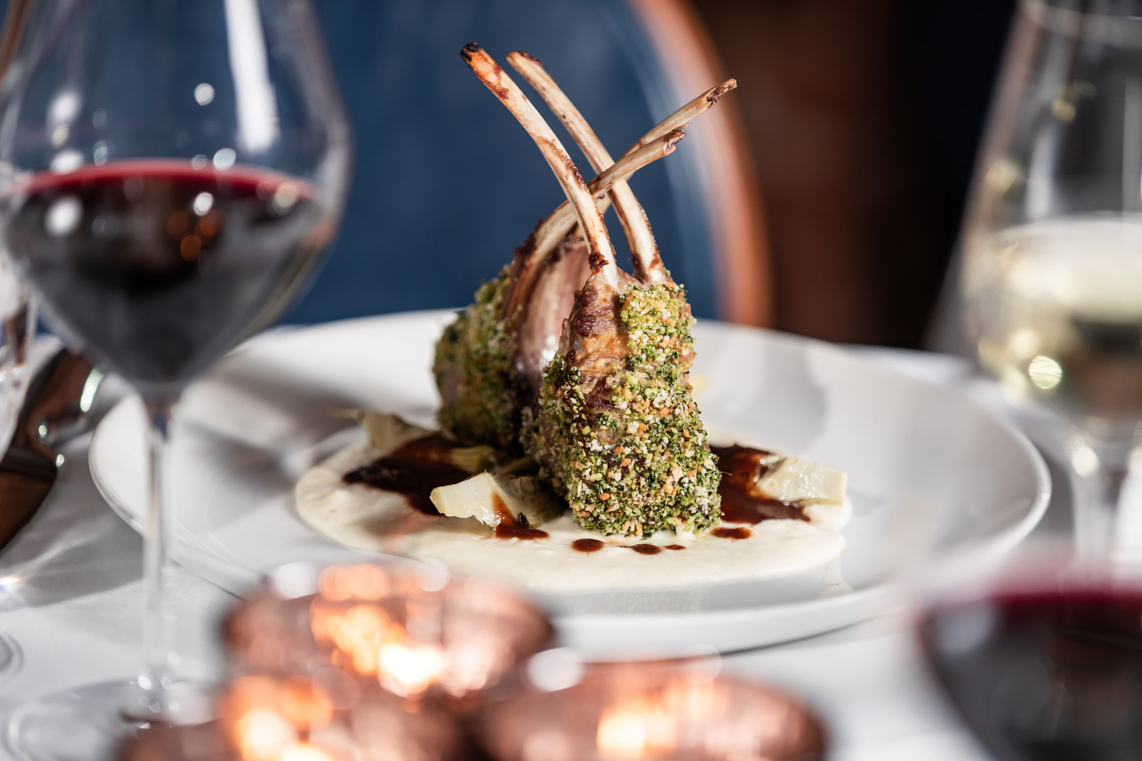Rack of lamb with green pea glaze